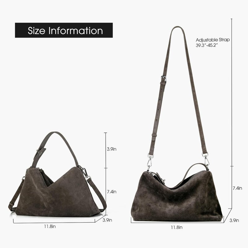 DONNAIN Premium Suede Leather Crossbody Bags for Women, Slouchy Suede Shoulder Bag with Adjustable Strap and Tote Handbag - Image 3